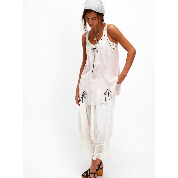 Free People Locked In Love Tunic Bows Ribbon Sweet Pink Combo S - Picture 3 of 4